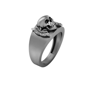 Winged Skull Wedding Ring Memento Mori Skull Ring Gun Metal Finish