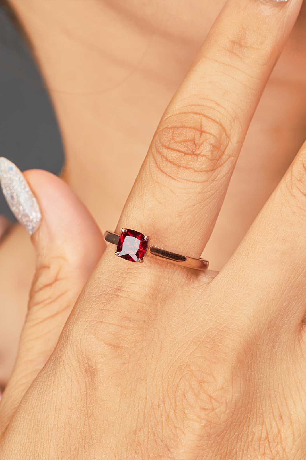 Cushion Cut Natural Pigeon Red Garnet Ring Engagement Promise Solitaire Cathedral Rose Gold White Gold Sterling Silver
