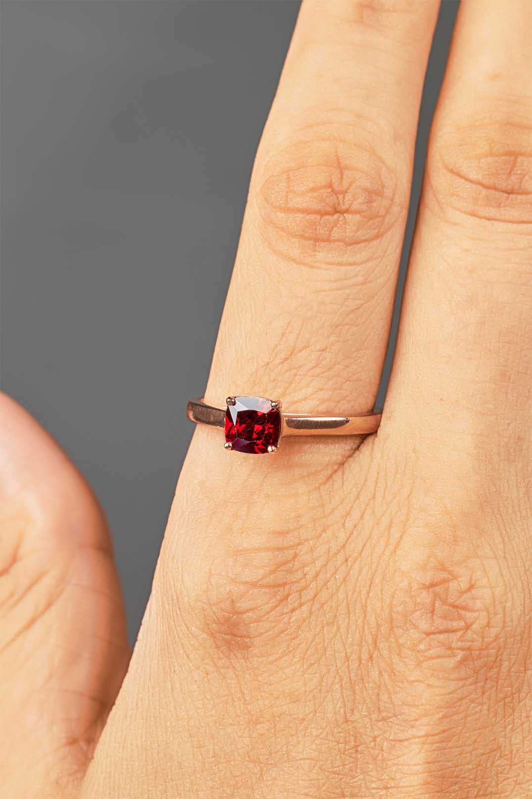 Cushion Cut Natural Pigeon Red Garnet Ring Engagement Promise Solitaire Cathedral Rose Gold White Gold Sterling Silver