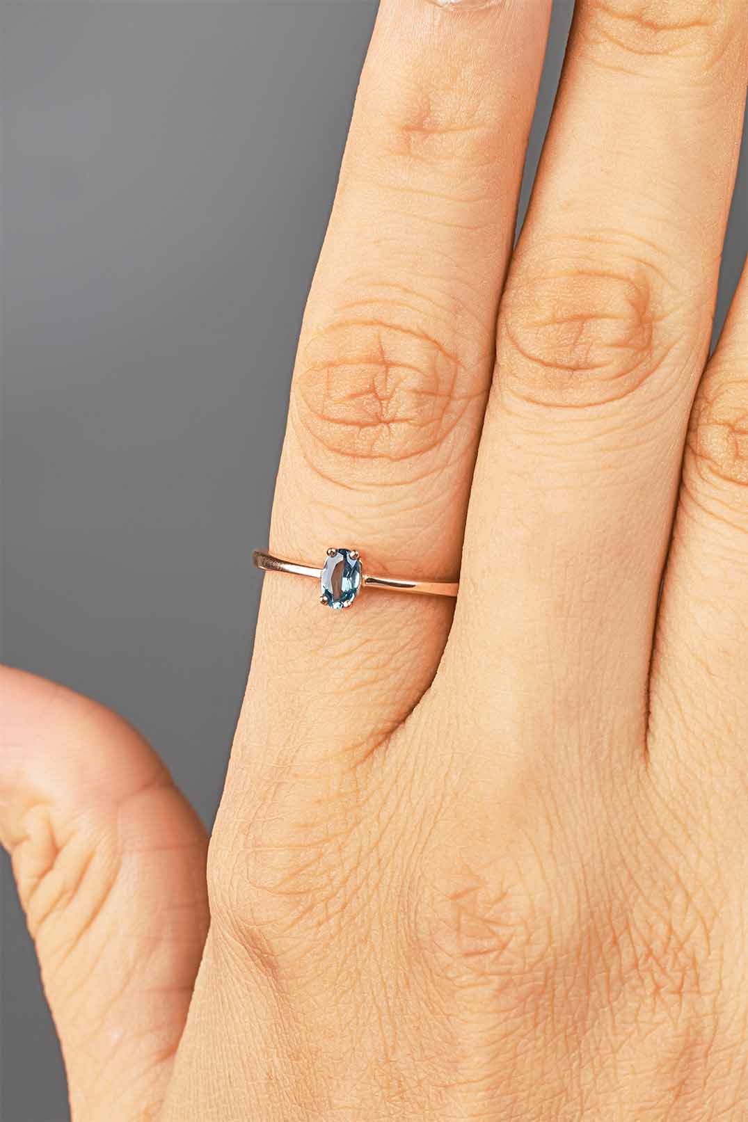 Oval Cut Natural London Blue Topaz Ring Dainty Engagement Ring