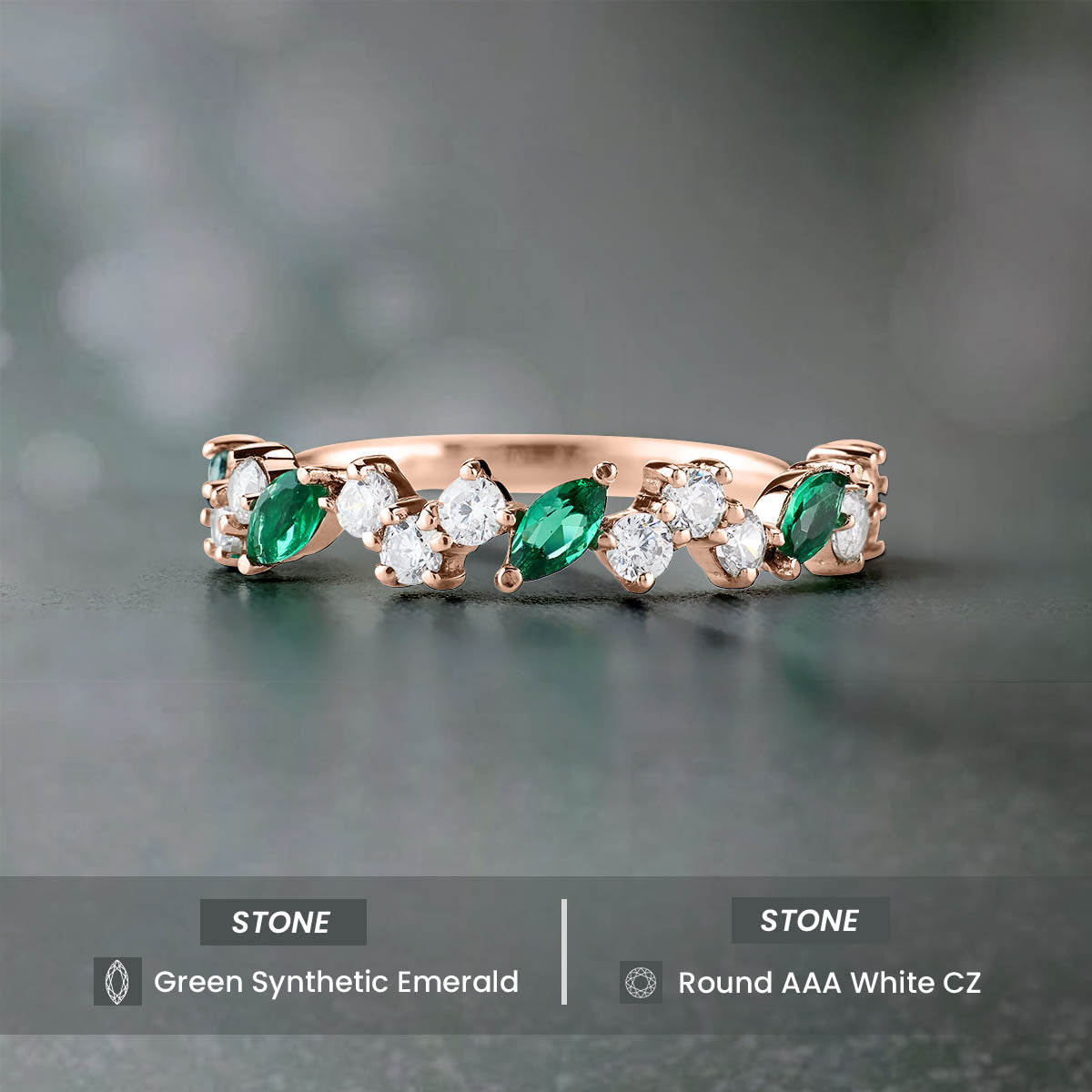 Wedding Bands Marquise Cut Green Emerald Round Diamond Eternity Band Promise Anniversary Ring Rose Gold White Gold