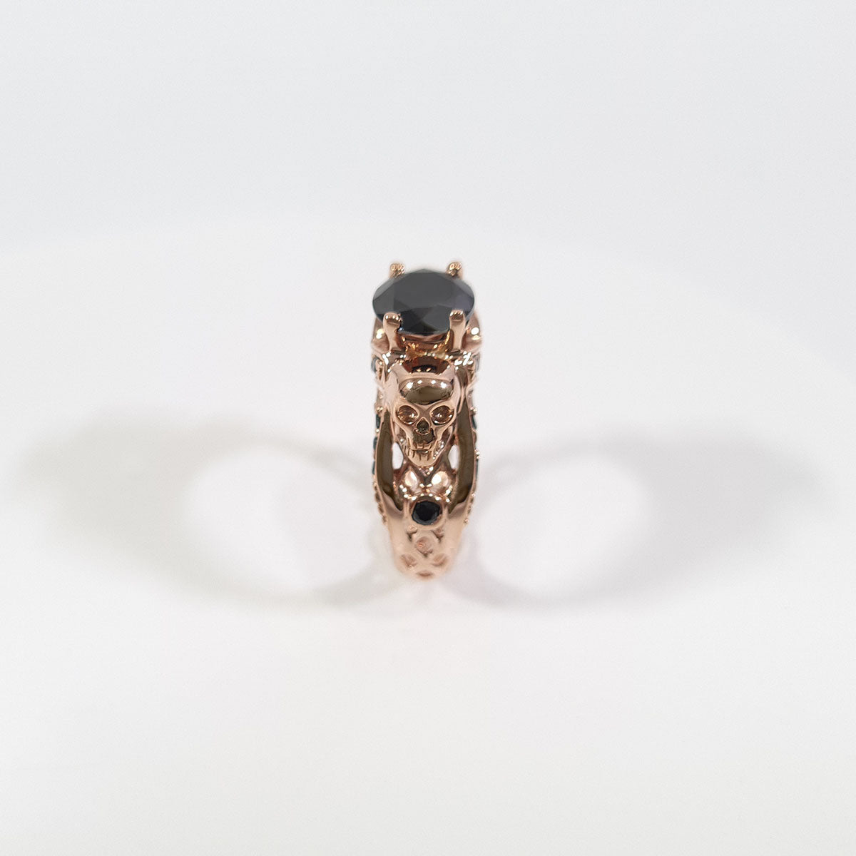 Womens Skull Engagement Ring Black Onyx Mesh Skull Wedding Ring