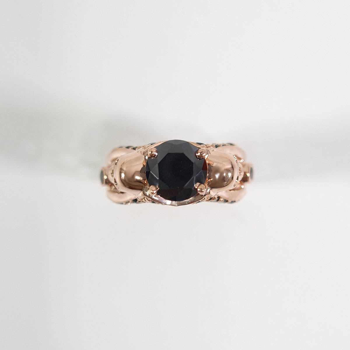 Womens Skull Engagement Ring Black Onyx Mesh Skull Wedding Ring