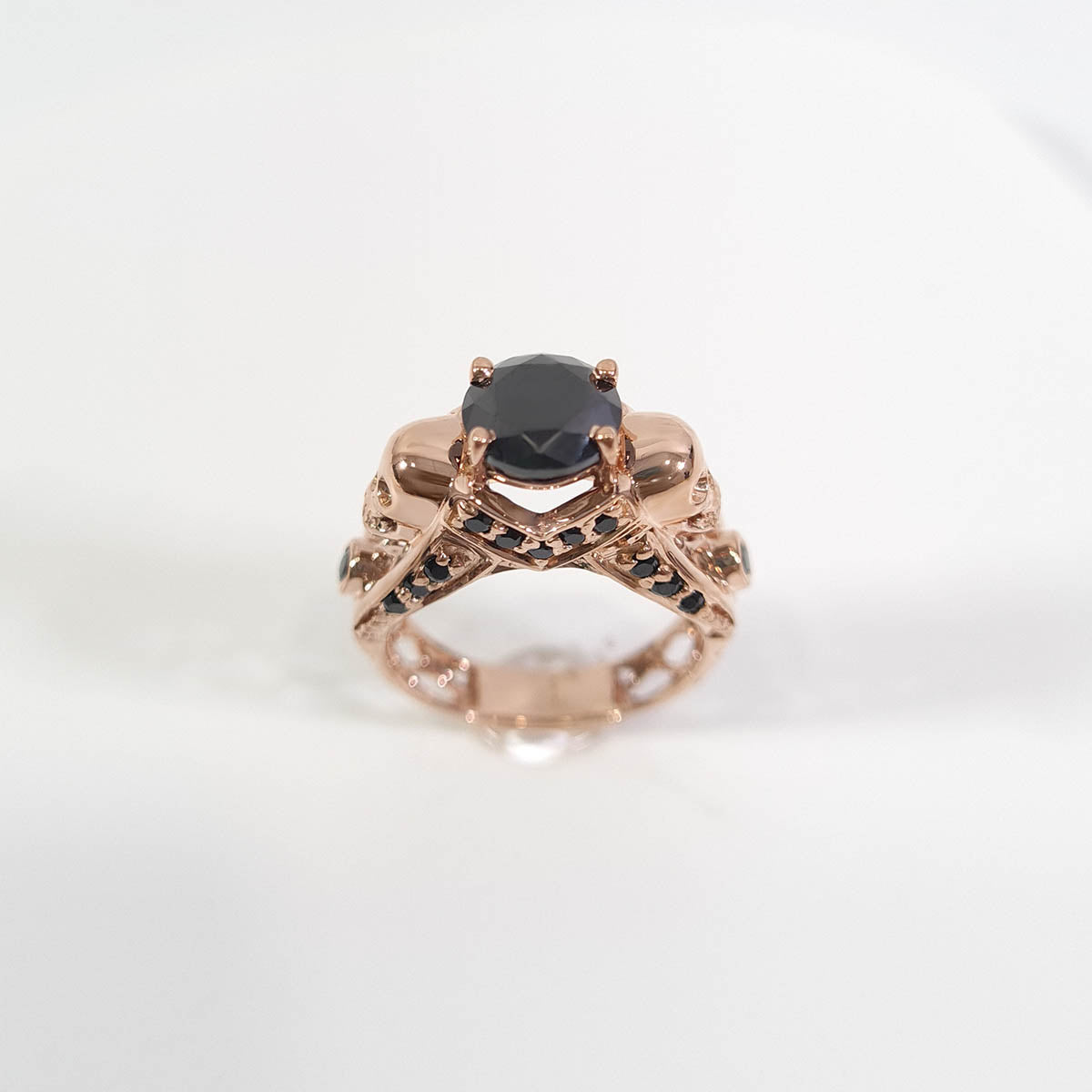 Womens Skull Engagement Ring Black Onyx Mesh Skull Wedding Ring