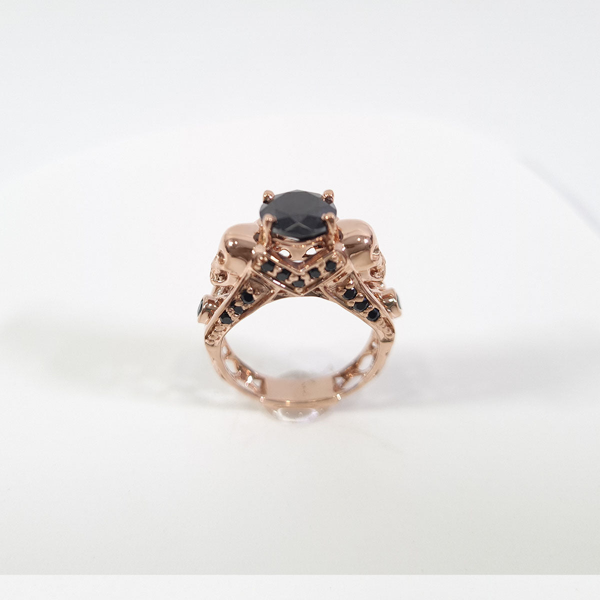 Womens Skull Engagement Ring Black Onyx Mesh Skull Wedding Ring