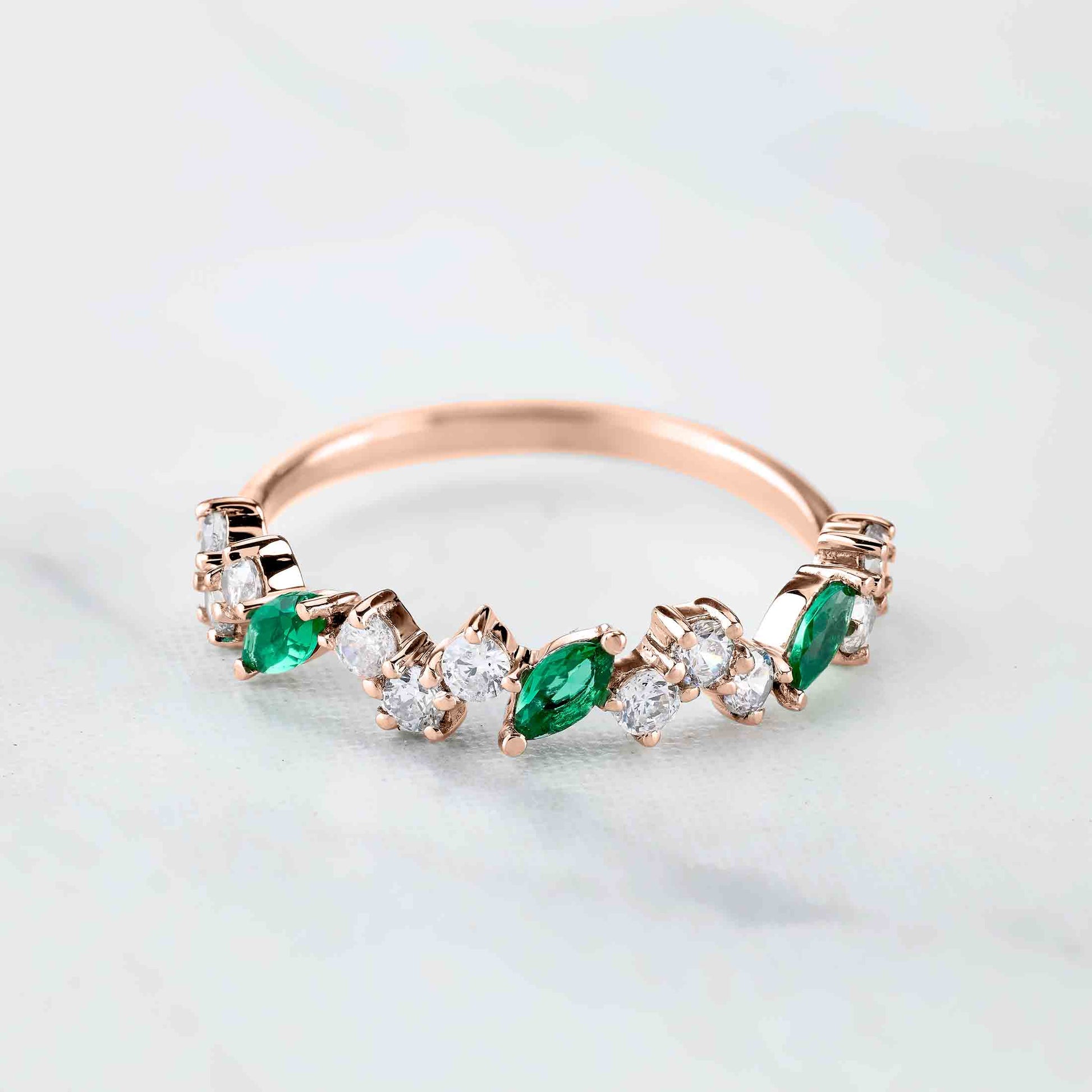 Wedding Bands Marquise Cut Green Emerald Round Diamond Eternity Band Promise Anniversary Ring Rose Gold White Gold