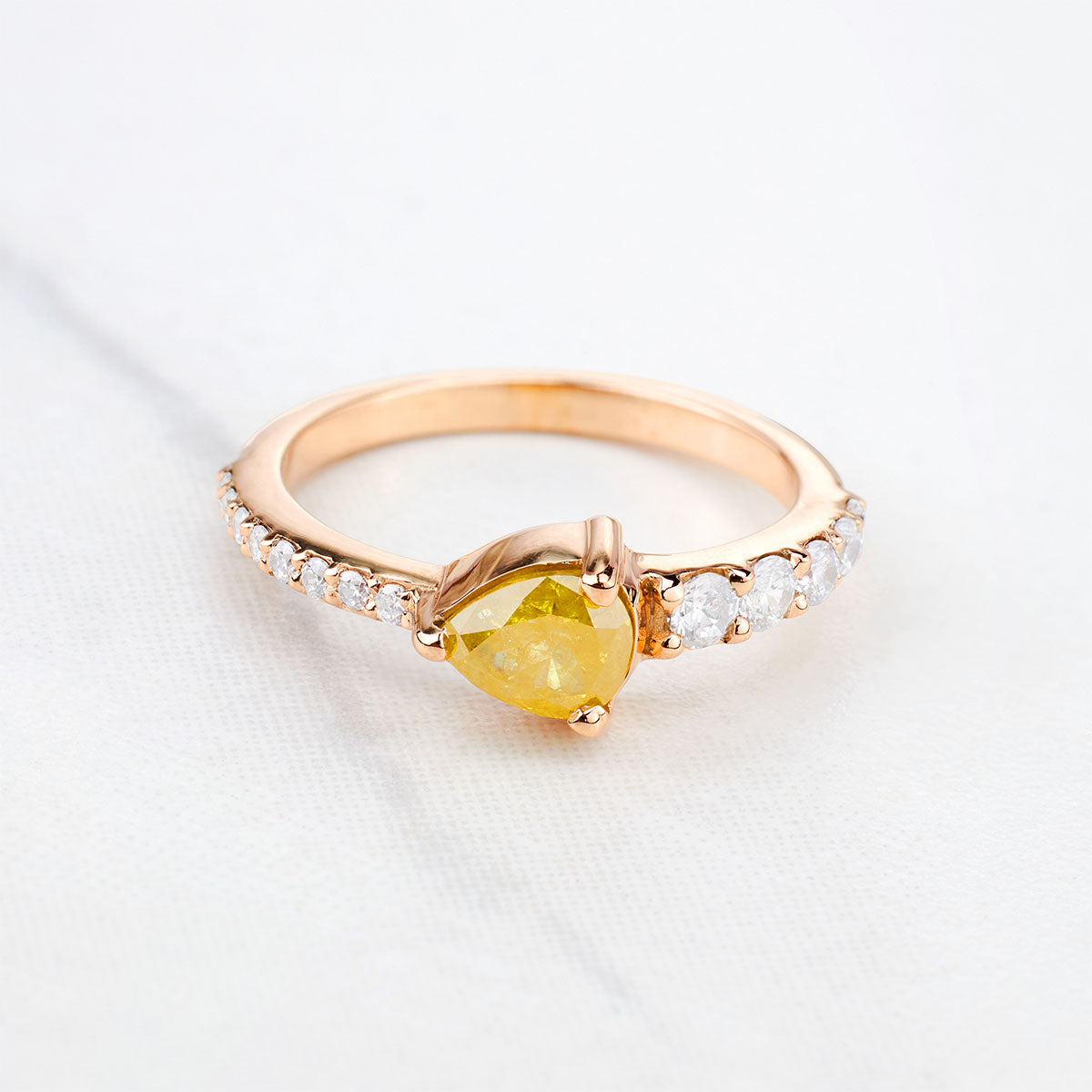 Teardrop Yellow Rustic Diamond Ring Pear Cut Engagement Rings