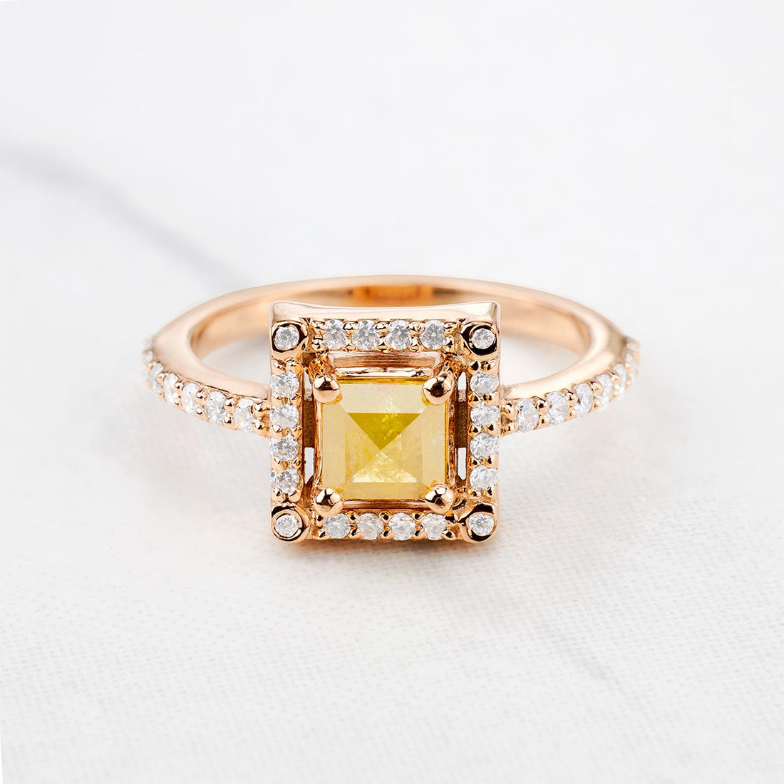 Princess Rose Cut Yellow Natural Rustic Diamond Ring for Women