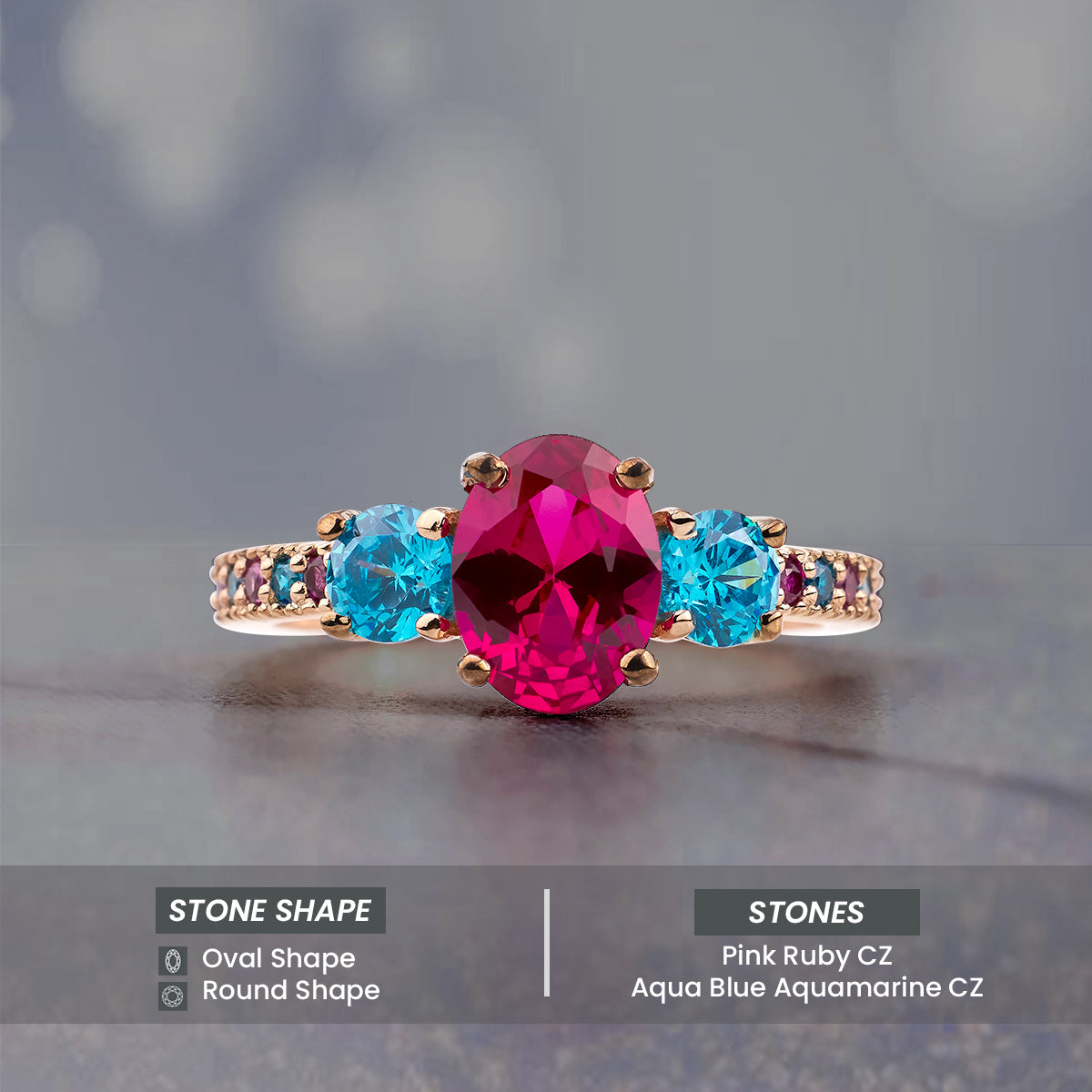Multi Gemstone Cocktail Ring Oval Cut Ruby Engagement Ring