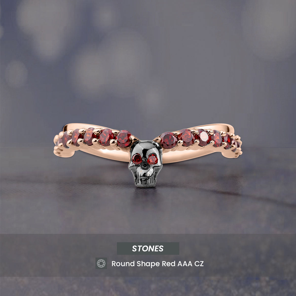 Red Garnet Skull Ring Enhancer Gothic Curved Wedding Band Sterling Silver Stacking