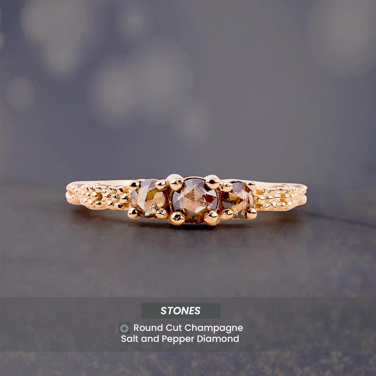 3 Stone Champagne Salt and Pepper Diamond Engagement Ring