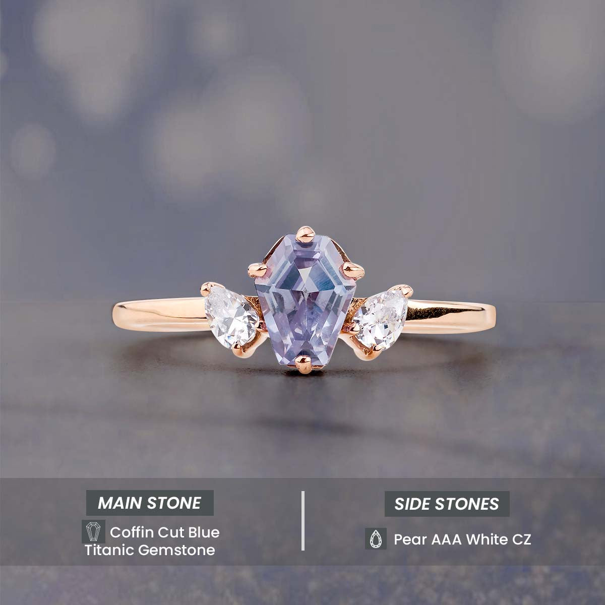 Titanic Gemstone Coffin Ring Women's 3 Stone Engagement Ring