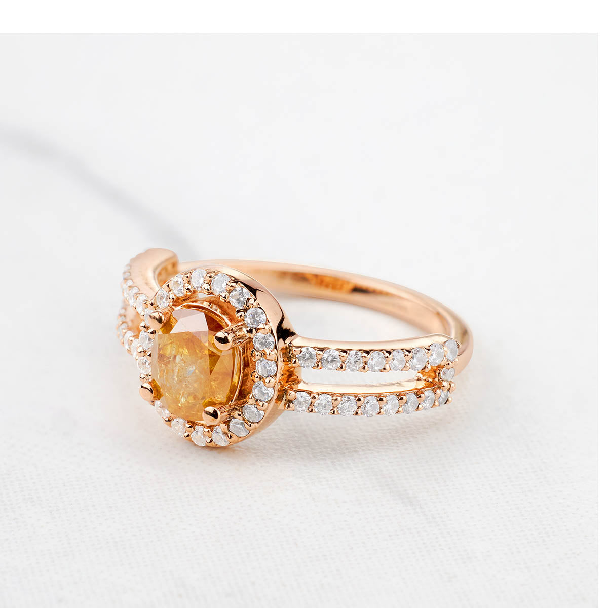 Oval Cut Fancy Orange Natural Rustic Diamond Engagement Ring