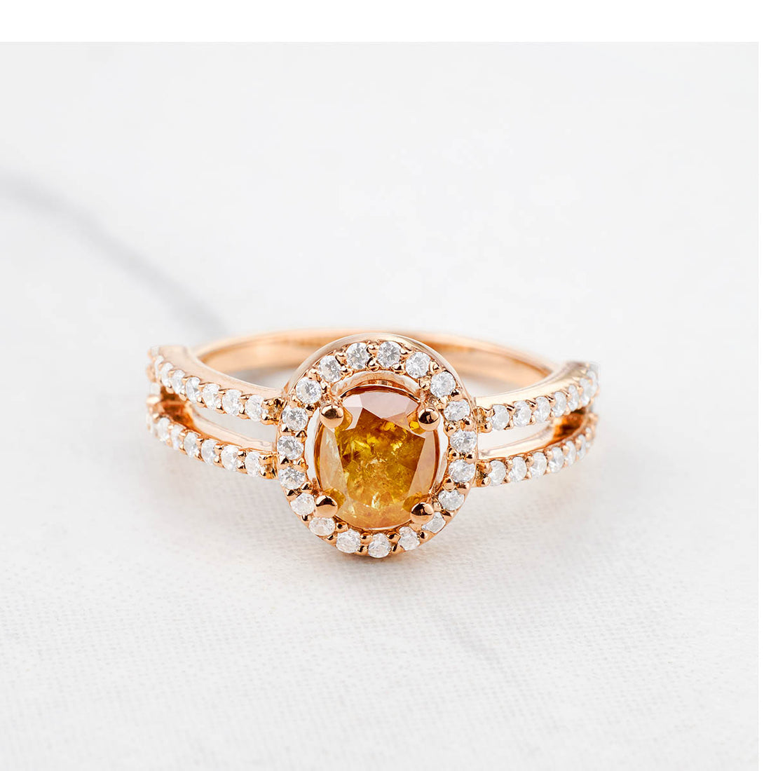 Oval Cut Fancy Orange Natural Rustic Diamond Engagement Ring