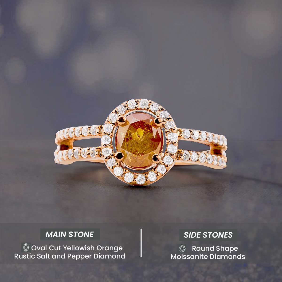 Oval Cut Fancy Orange Natural Rustic Diamond Engagement Ring