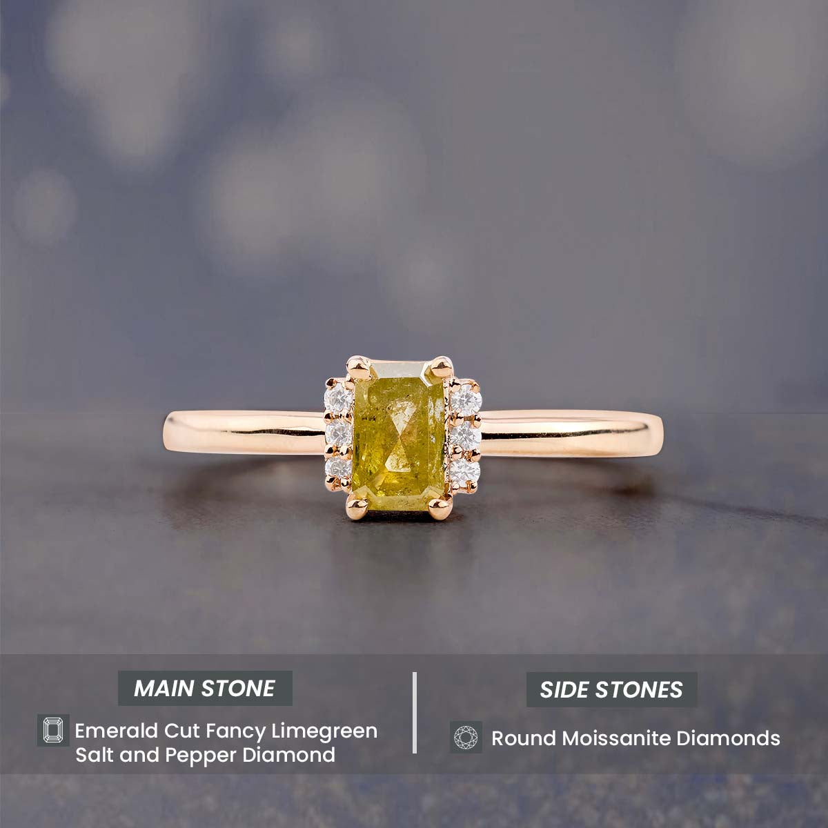 Emerald Cut Limegreen Fancy Rustic Diamond Engagement Ring