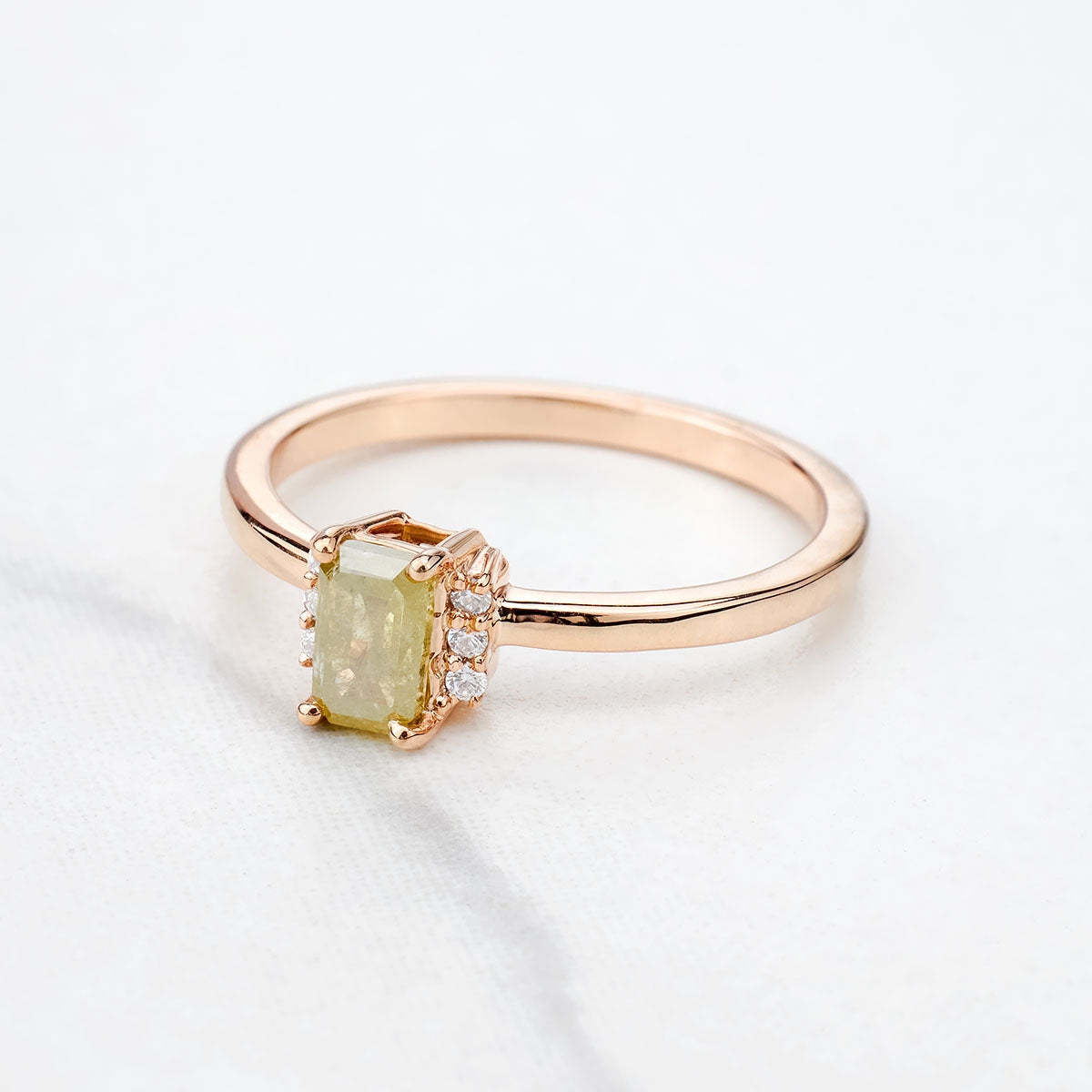 Emerald Cut Limegreen Fancy Rustic Diamond Engagement Ring