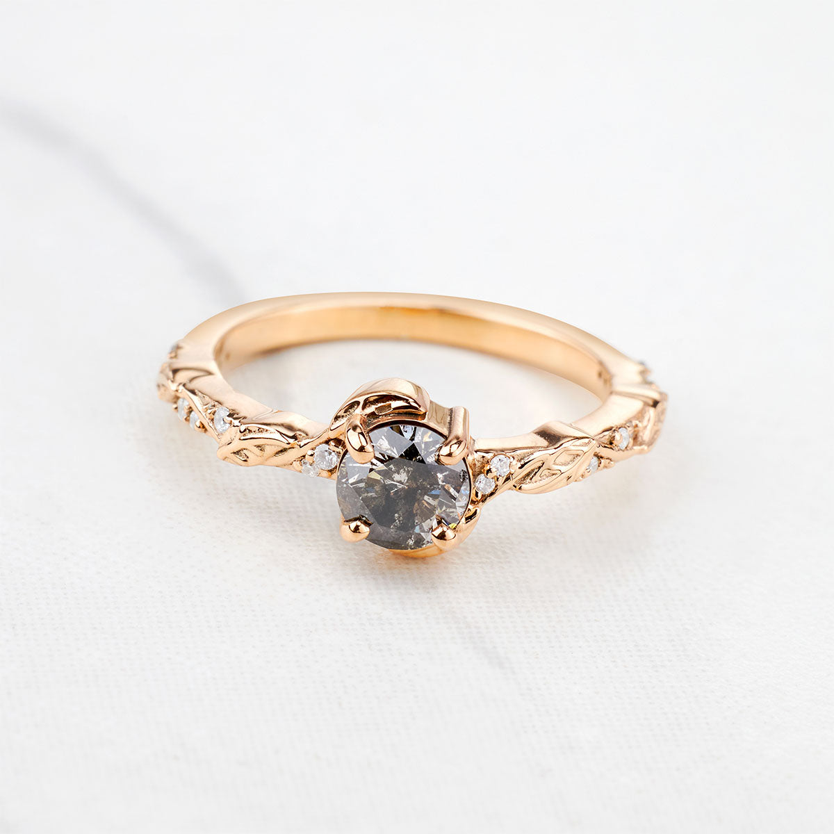 Natural Salt and Pepper Grey Rustic Diamond Engagement Ring