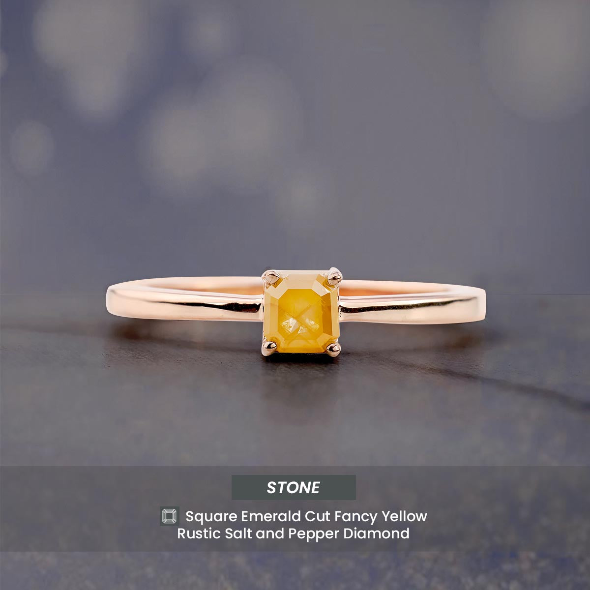 Emerald Cut Natural Rustic Diamond Solitaire Engagement Ring