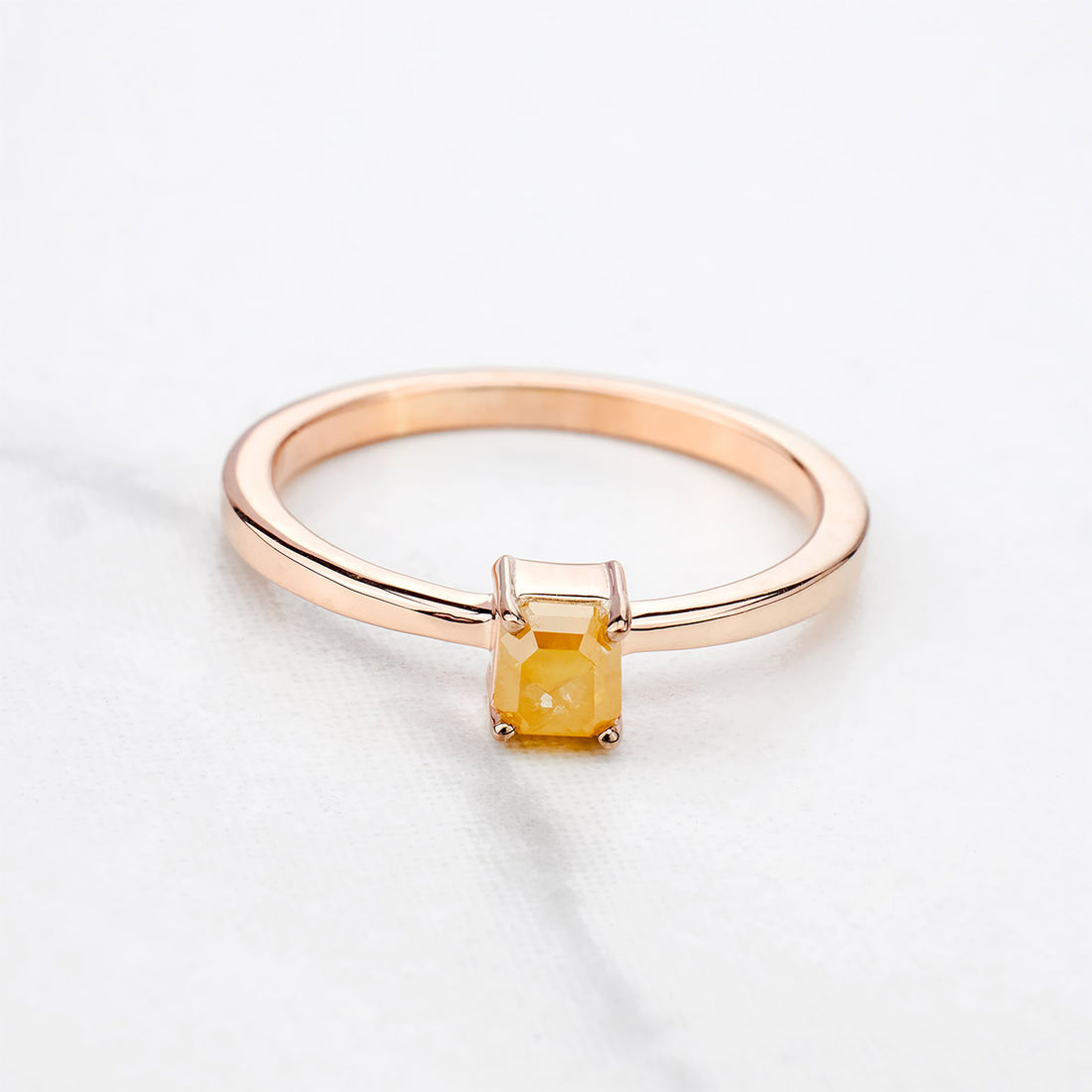 Emerald Cut Natural Rustic Diamond Solitaire Engagement Ring