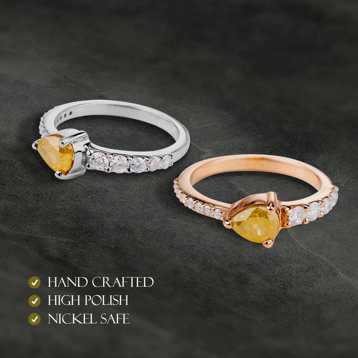 Teardrop Yellow Rustic Diamond Ring Pear Cut Engagement Rings