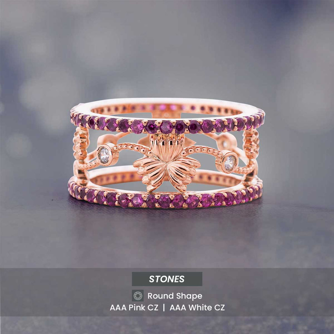 Art Deco Wedding Band Pink Ruby Rose Gold Anniversary Band Gift for Her