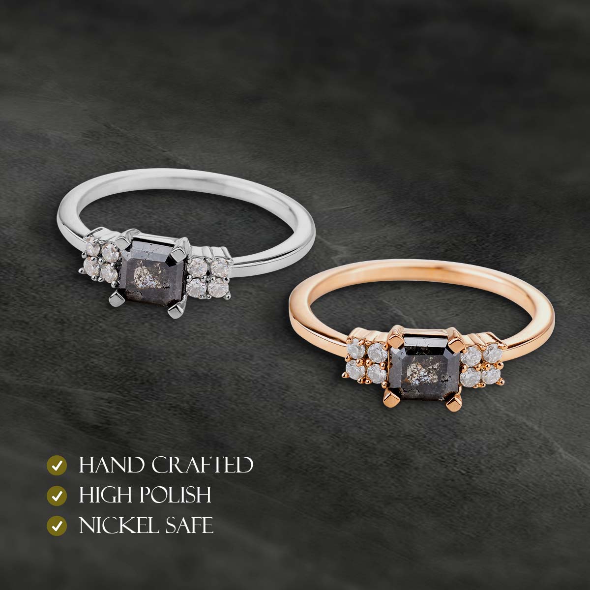 Square Emerald Cut Salt and Pepper Diamond Engagement Ring