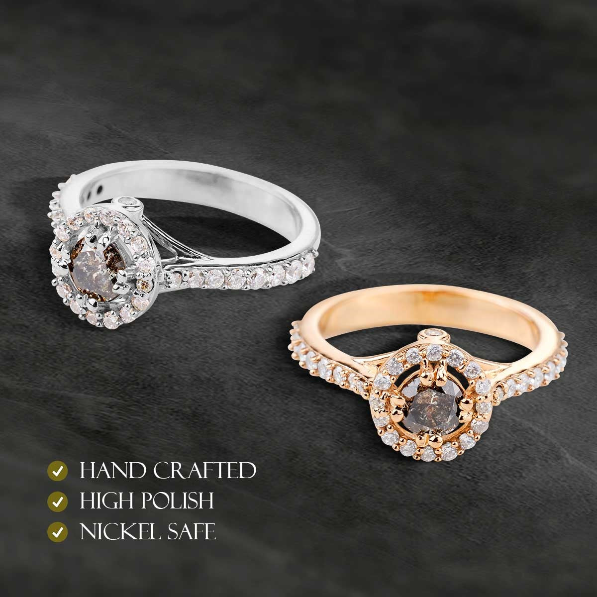 Galaxy Diamond Engagement Ring Halo Moissanite Salt and Pepper