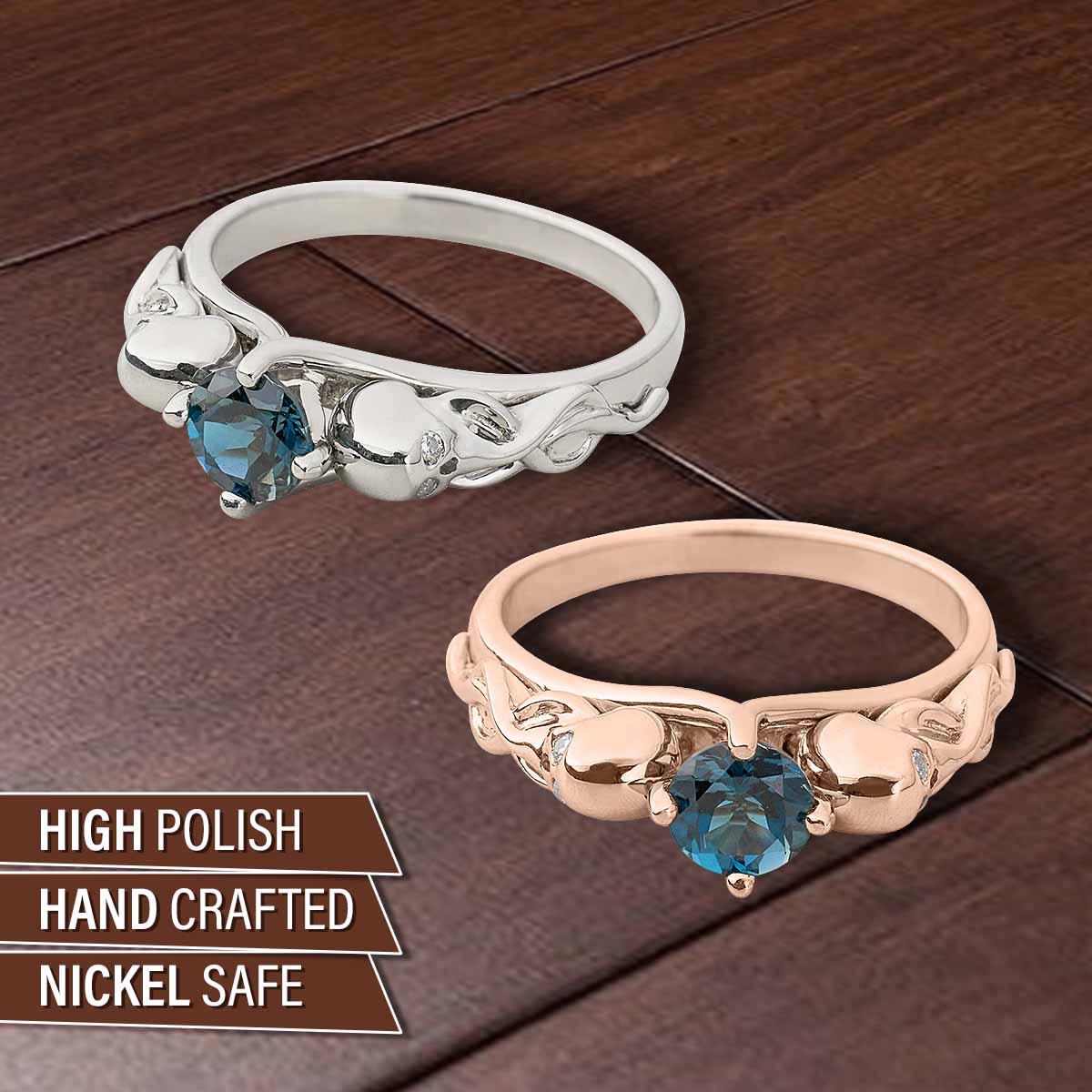Natural London Blue Topaz Skull Ring Gothic Skull and Snake Engagement Ring
