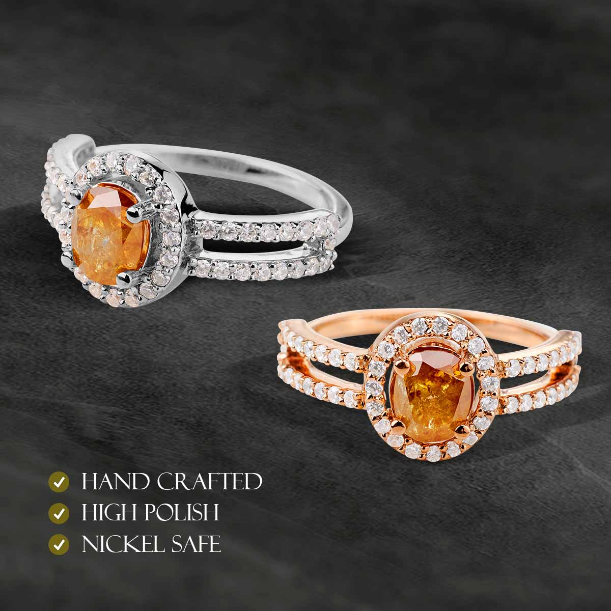 Oval Cut Fancy Orange Natural Rustic Diamond Engagement Ring