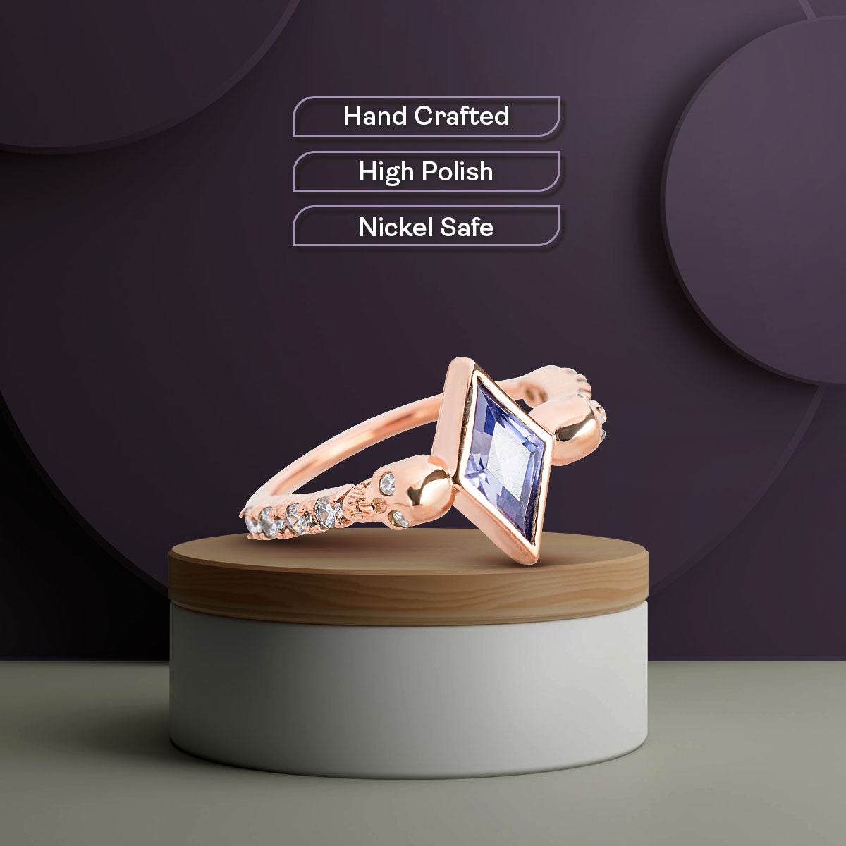 Kite Cut Titanic Gemstone Skull Ring Rose Gold Gothic Witch Ring