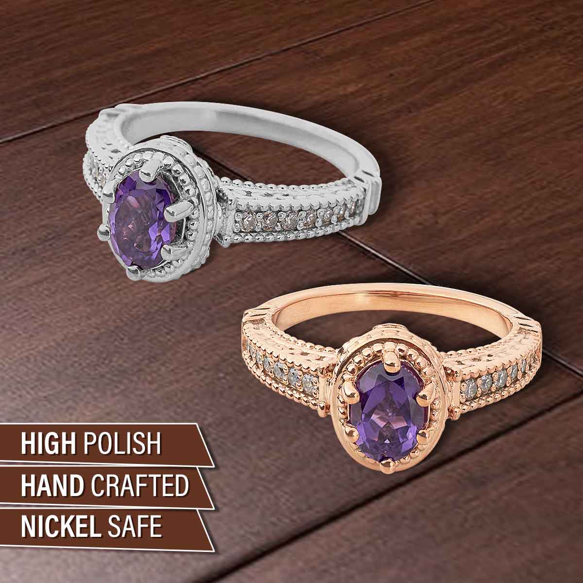 1920's Inspired Vintage Ring Oval Cut Amethyst Engagement Ring Art Deco Milgrain Rose Gold Sterling Silver