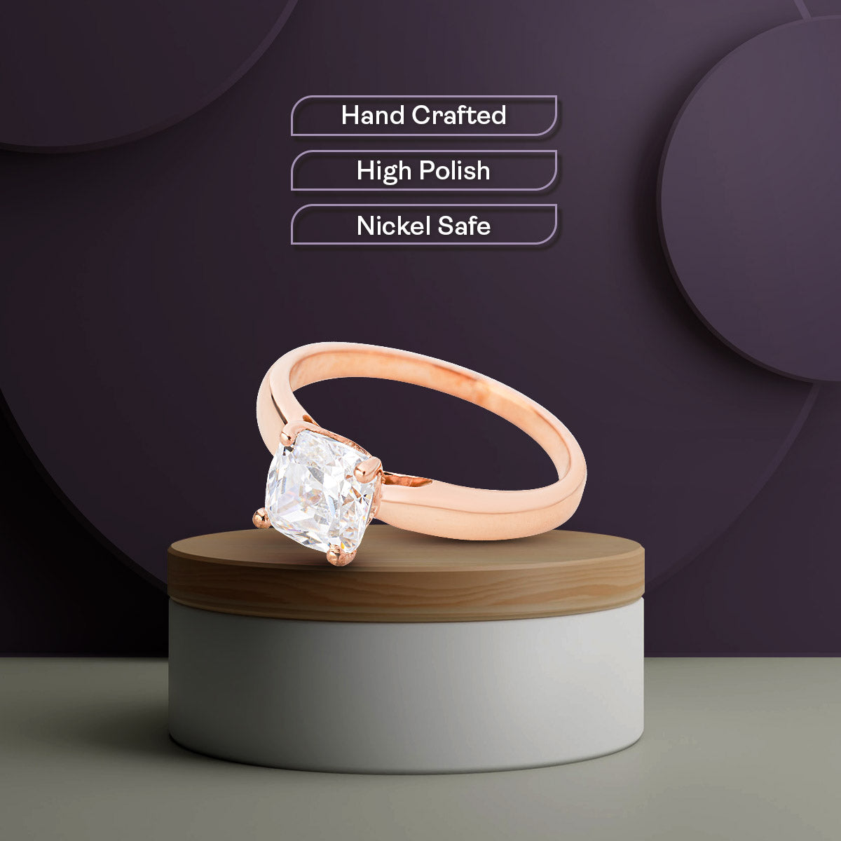 Solitaire Cushion Cut Moissanite Diamond Ring Rose Gold Engagement Rings