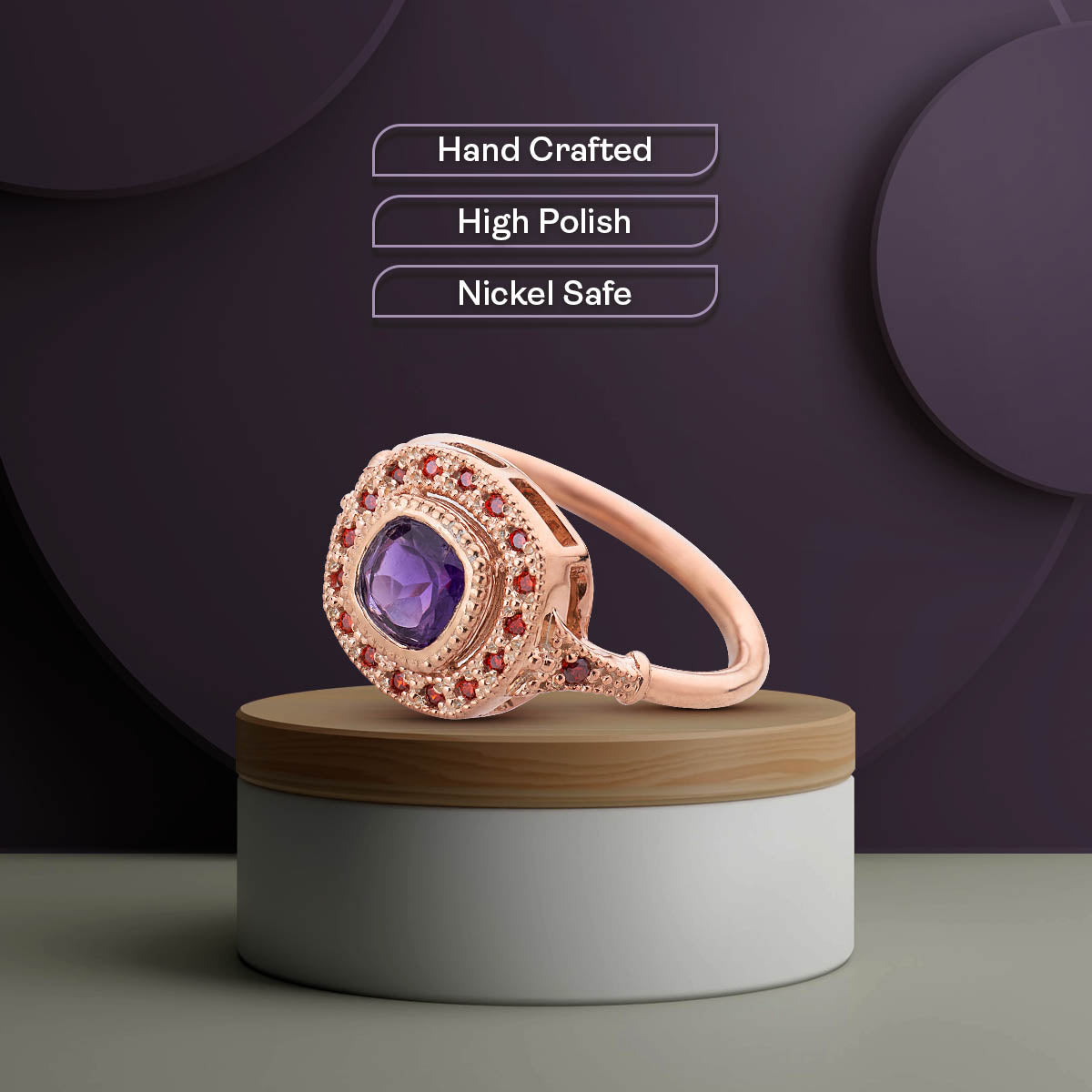Multi Gemstone Cocktail Ring Milgrain Genuine Amethyst Sapphire Statement Engagement Rings Rose Gold