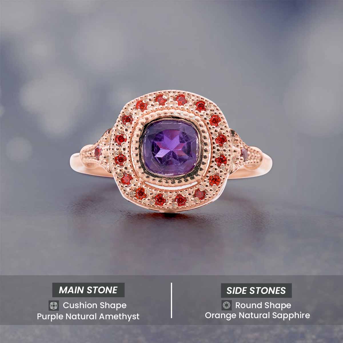 Multi Gemstone Cocktail Ring Milgrain Genuine Amethyst Sapphire Statement Engagement Rings Rose Gold