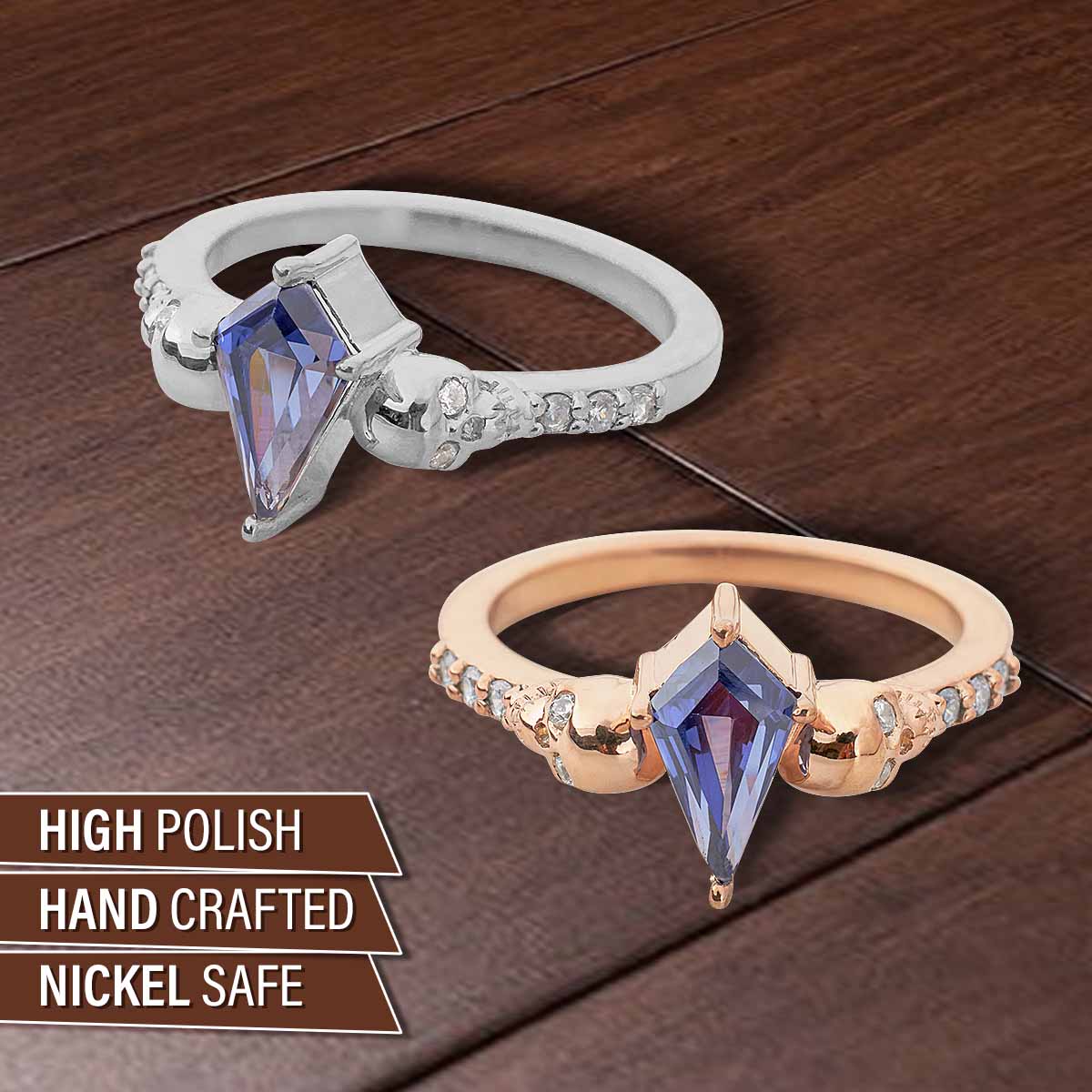 Goth Skull Ring Blue Titanic Gemstone Kite Cut Engagement Ring