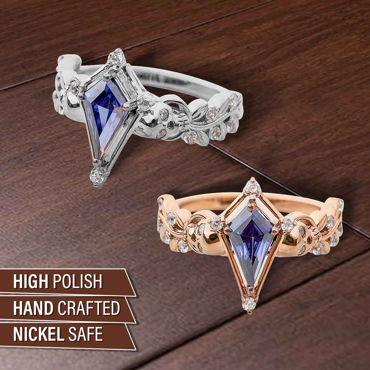 Kite Cut Blue Titanic Gemstone Art Deco Skull Engagement Ring