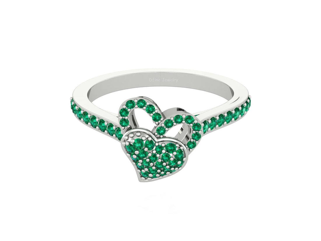 GREEN CZ DOUBLE HEART RING