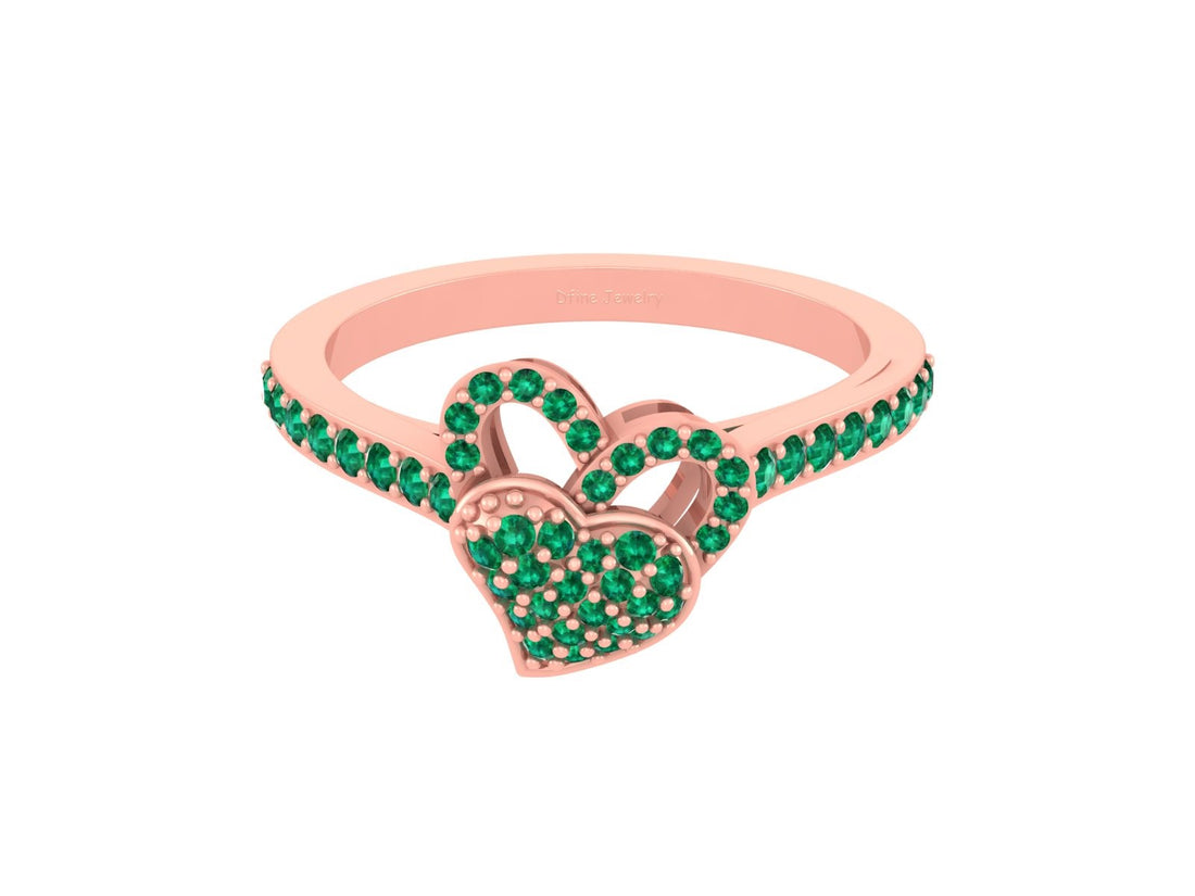 GREEN CZ DOUBLE HEART RING
