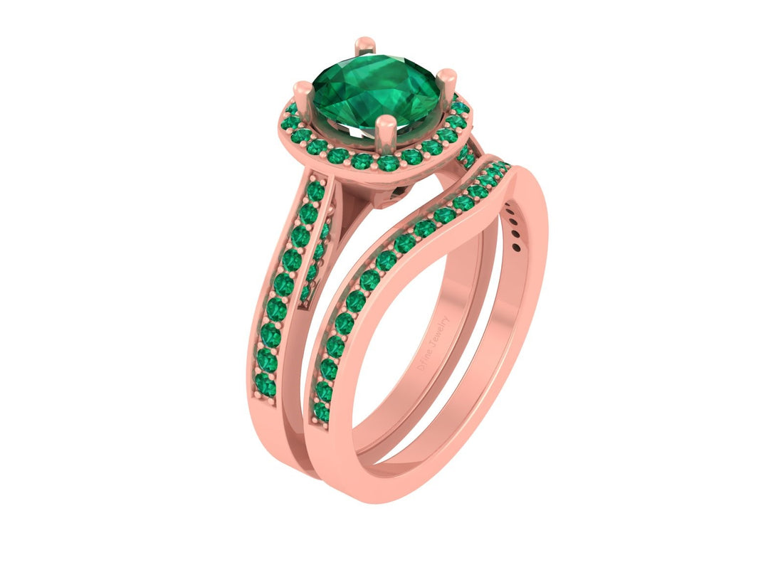 EMERALD HALO WEDDING RING SET