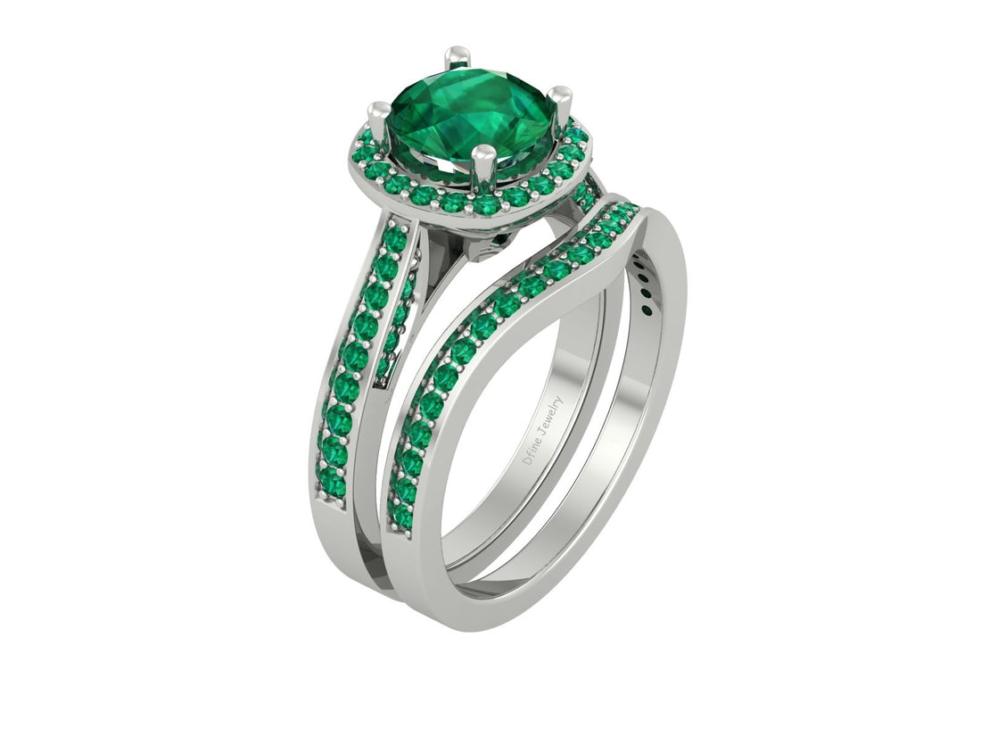 EMERALD HALO WEDDING RING SET