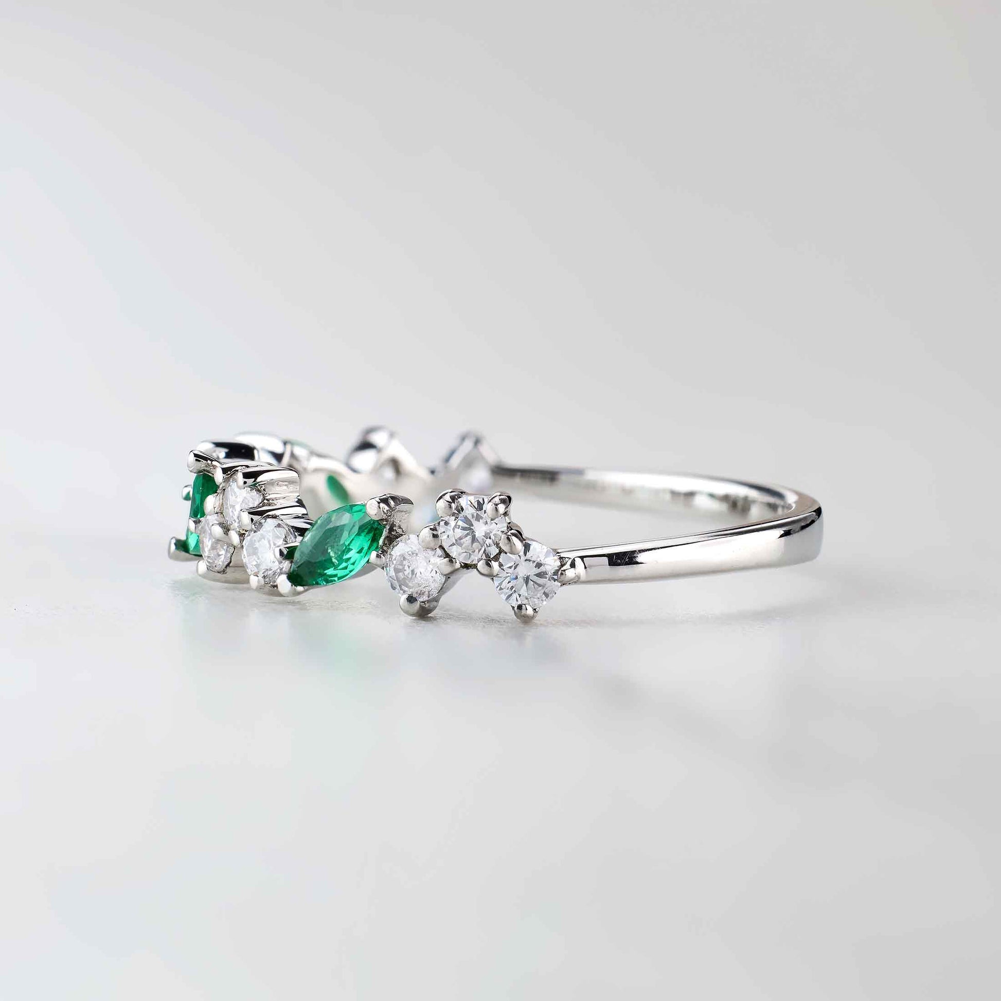 Wedding Bands Marquise Cut Green Emerald Round Diamond Eternity Band Promise Anniversary Ring Rose Gold White Gold