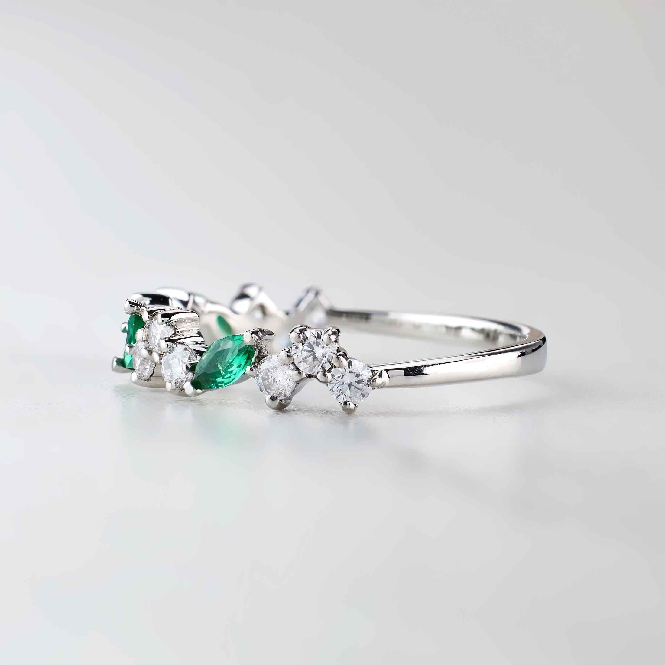 Wedding Bands Marquise Cut Green Emerald Round Diamond Eternity Band Promise Anniversary Ring Rose Gold White Gold