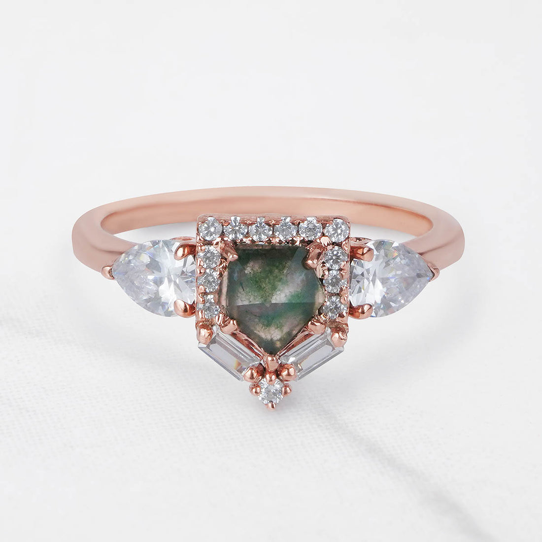 Rose Cut Natural Moss Agate Ring Fancy Engagement Rings