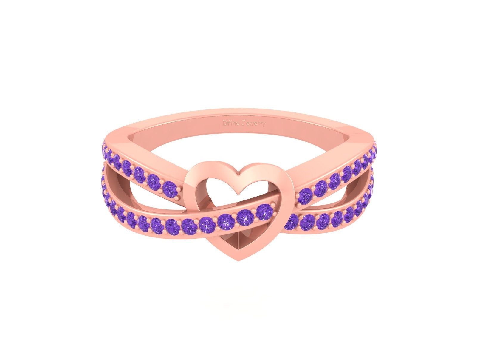 0.45CTTW PURPLE CZ HEART RING