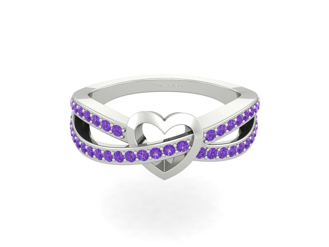0.45CTTW PURPLE CZ HEART RING