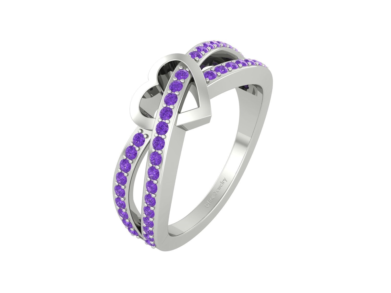 0.45CTTW PURPLE CZ HEART RING