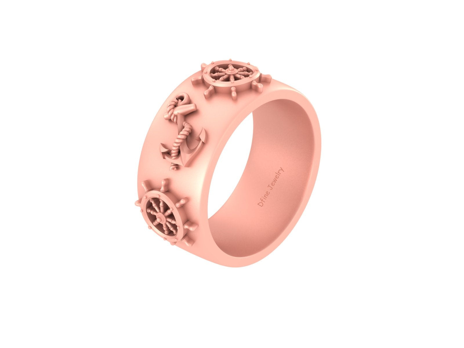 NAUTICAL STEERING WHEEL AND ANCHOR WEDDING BAND