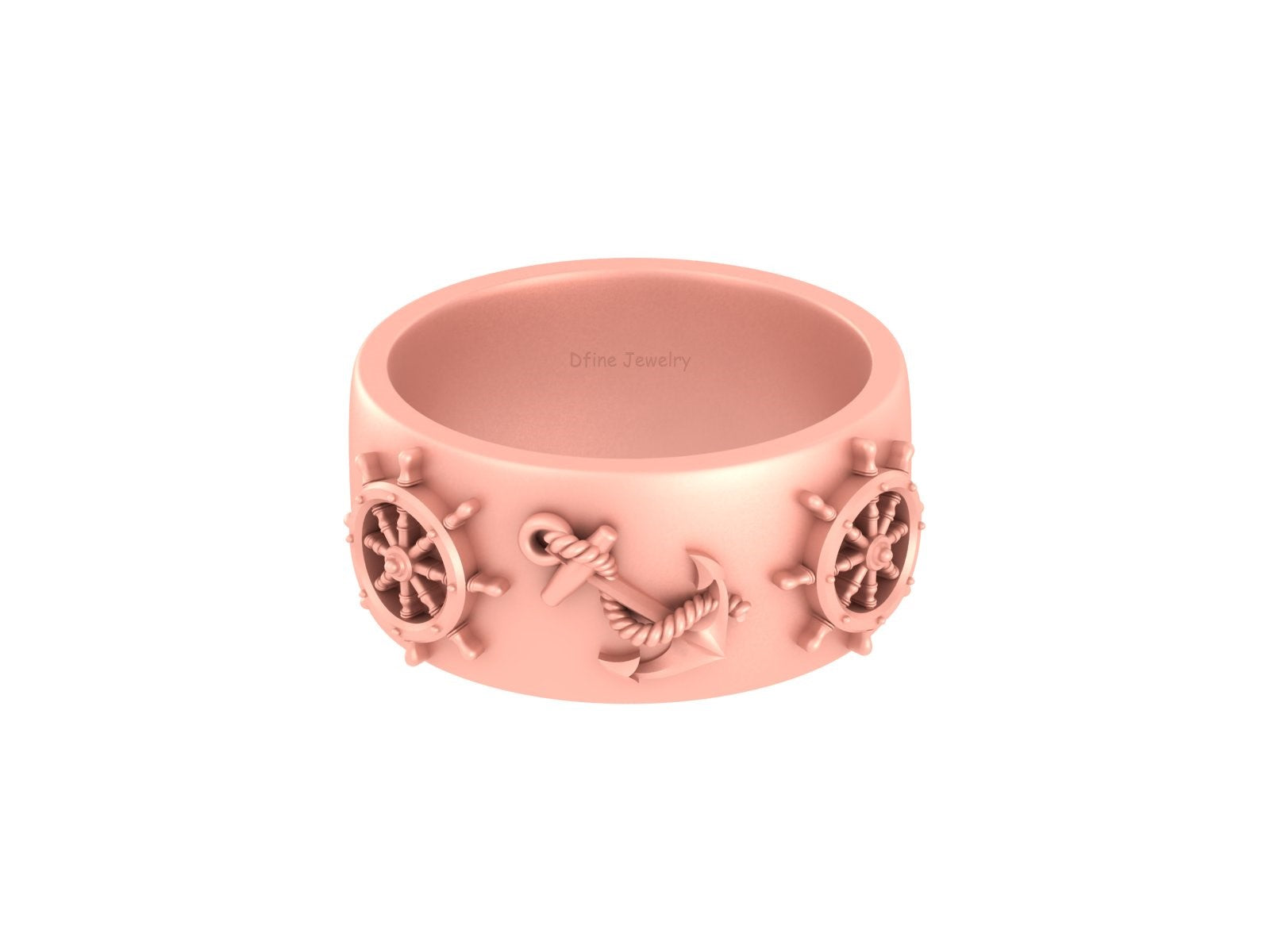NAUTICAL STEERING WHEEL AND ANCHOR WEDDING BAND