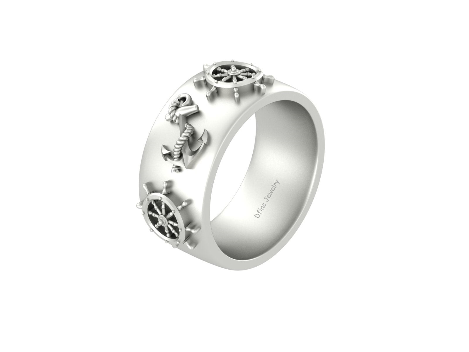 NAUTICAL STEERING WHEEL AND ANCHOR WEDDING BAND